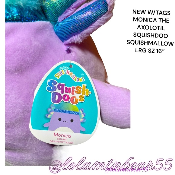 NEW W/TAGS MONICA THE AXOLOTIL SQUISHDOO SQUISHMALLOW LRG SZ 14” SQUISHY & CUTE - Picture 6 of 9